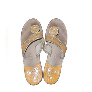 Jack Rogers Women's Navajo/Hampston Style Leather Silver Whipstich Sandals 8